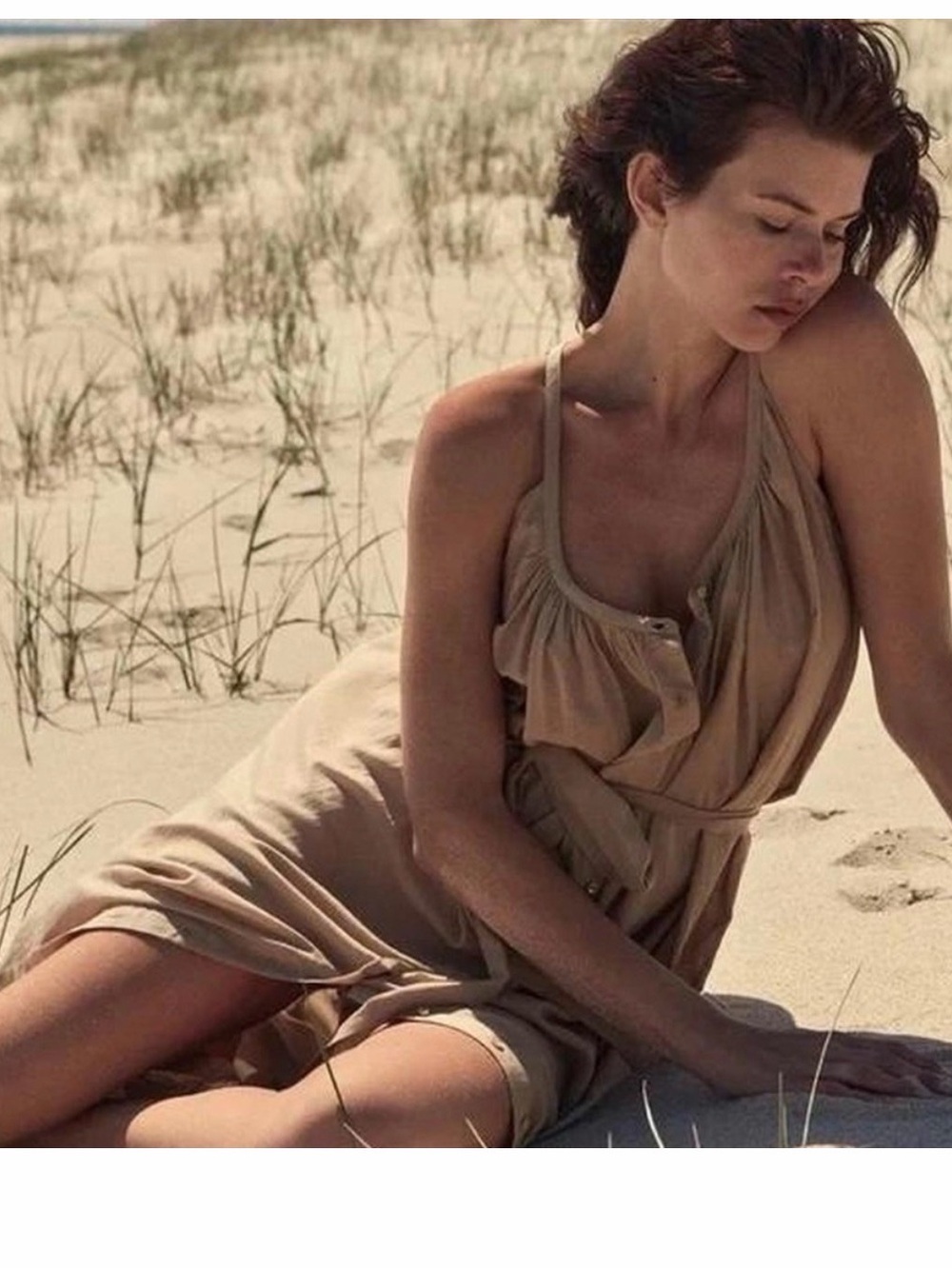 Doen Beige Sleeveless Gathered-Neck Sundress